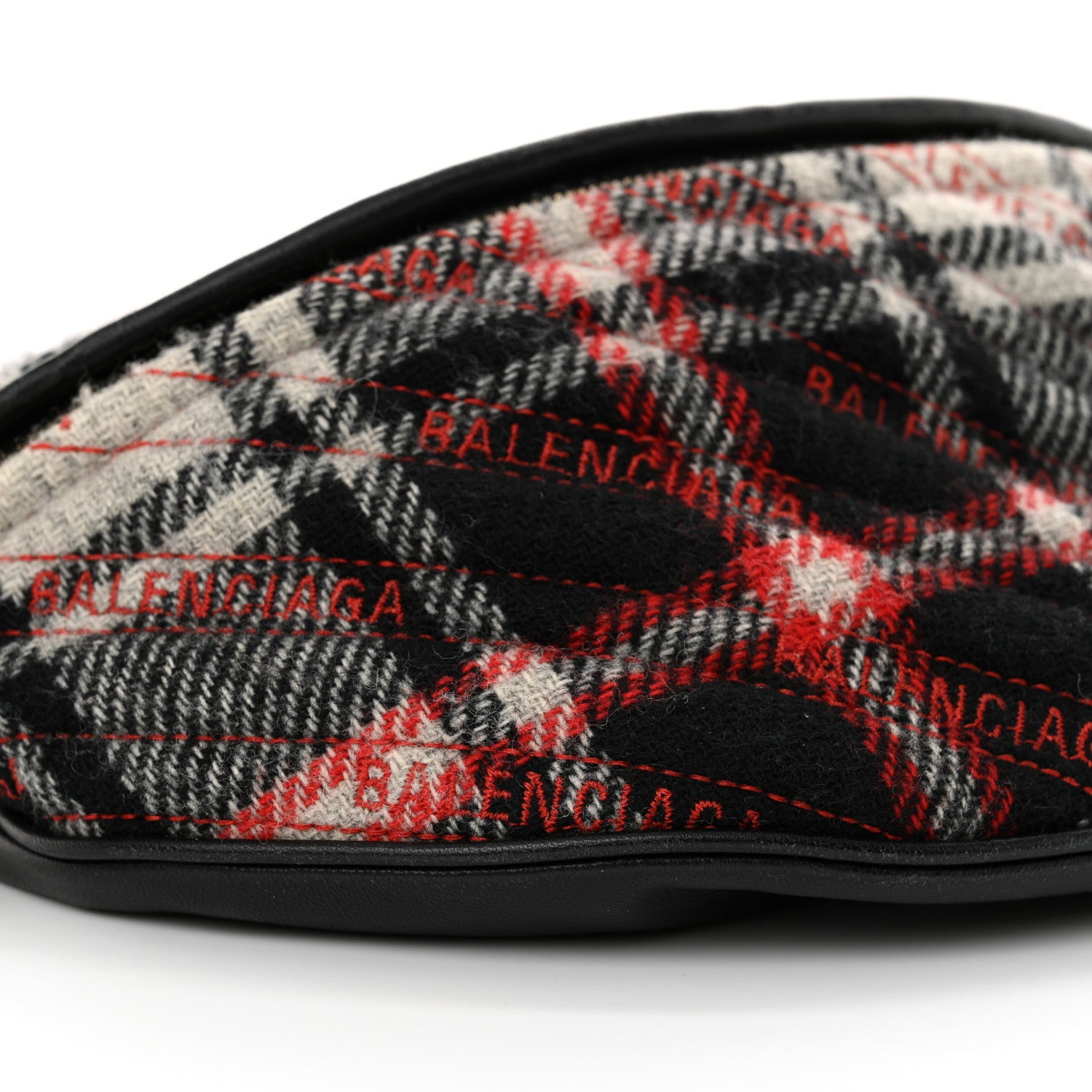 Balenciaga Wool Plaid Diagonal Allover Logo Matelasse XS Souvenir Belt Bag Black White Red 9 of 15