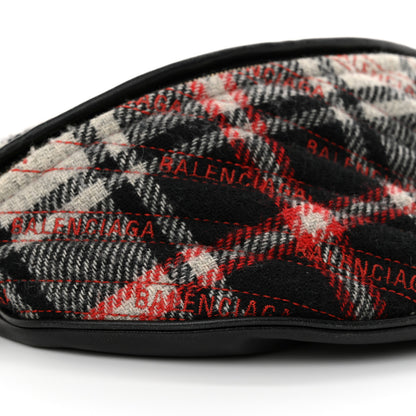 Balenciaga Wool Plaid Diagonal Allover Logo Matelasse XS Souvenir Belt Bag Black White Red 9 of 15