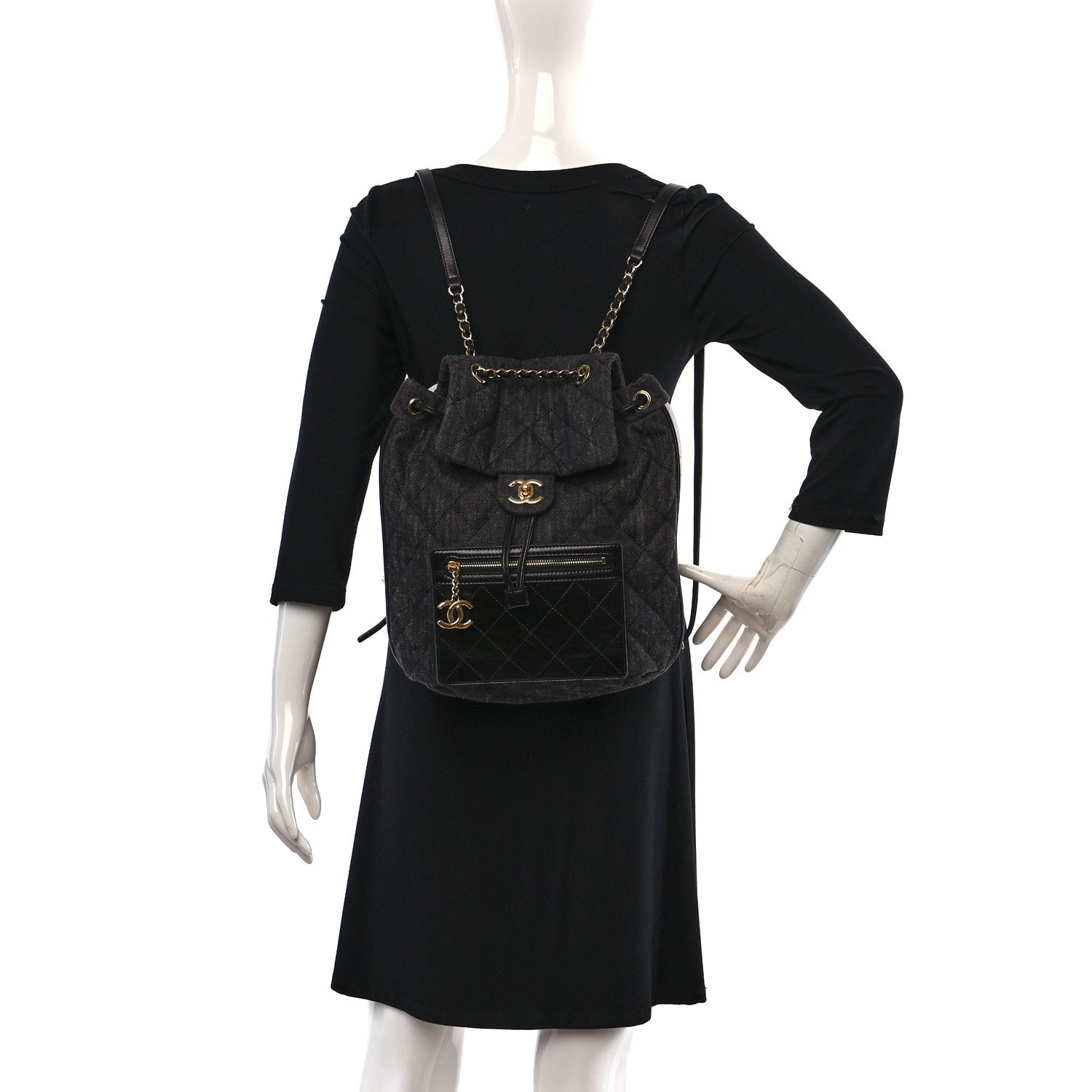 Chanel Denim Calfskin Quilted Backpack Dark Grey Black 2 of 10
