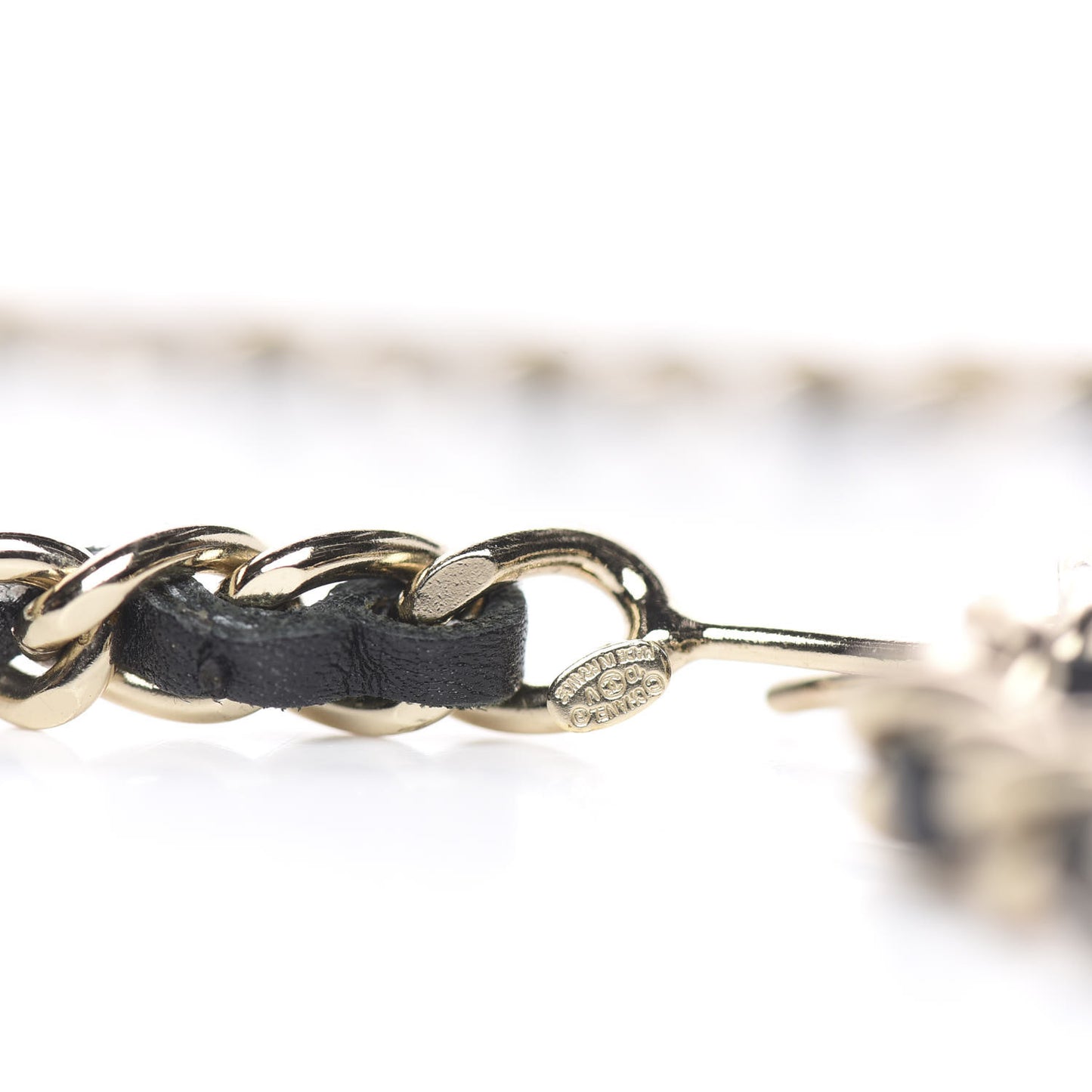 Lambskin Chain Logo Belt Black Gold