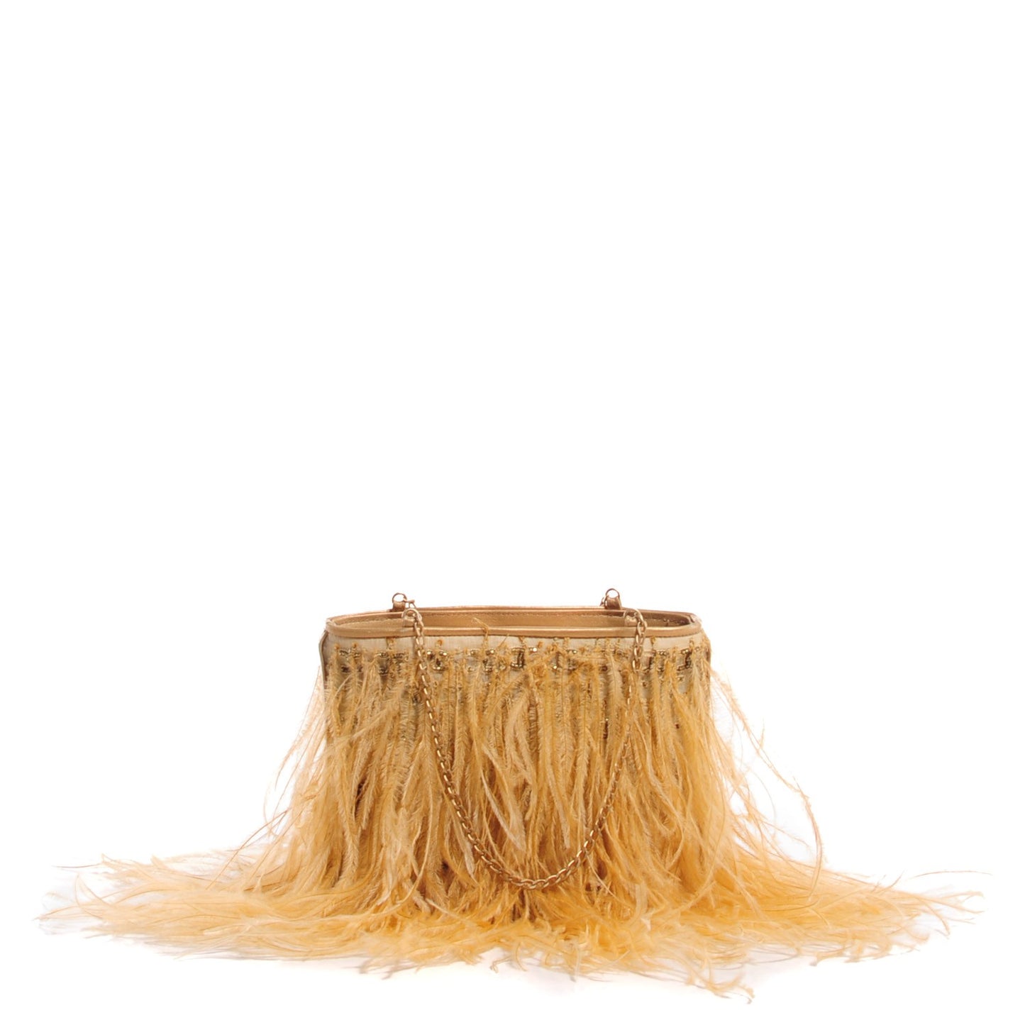 Ostrich Feather Beaded Evening Bag Gold