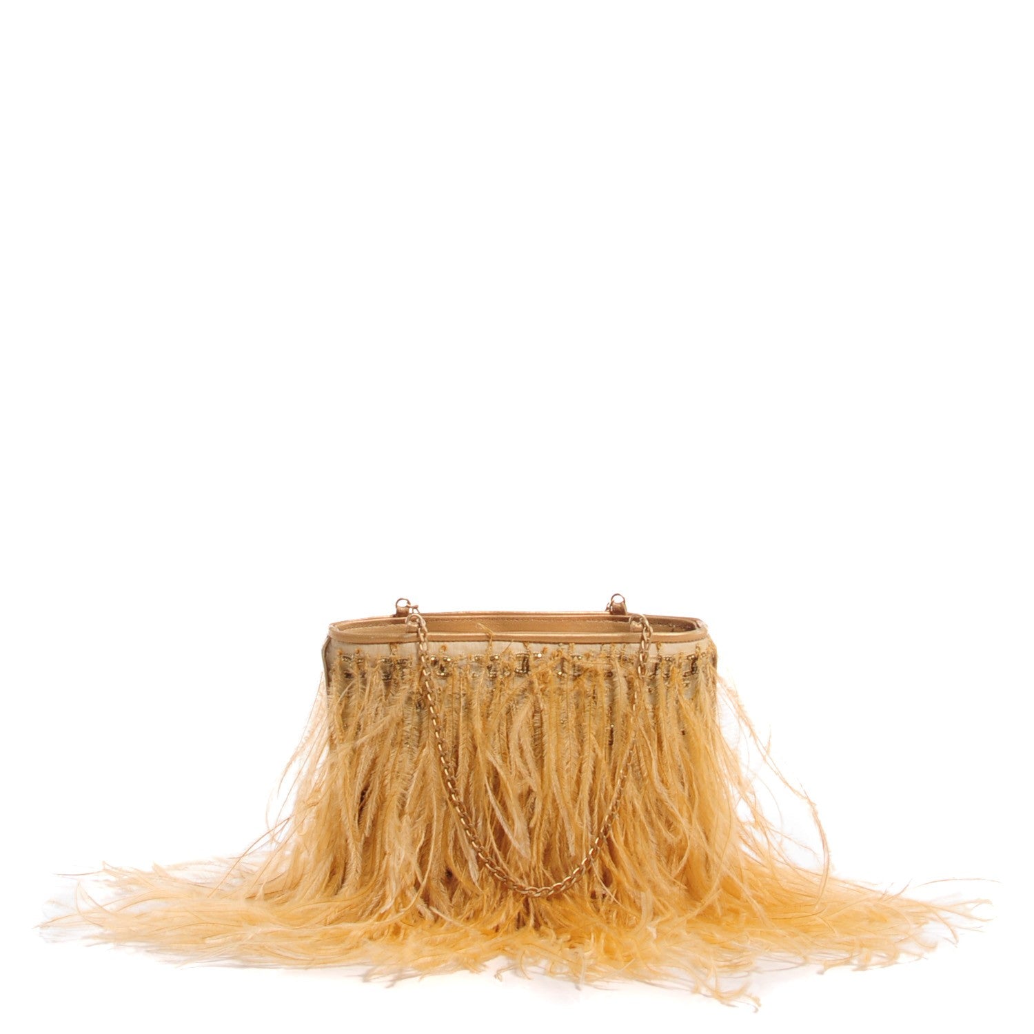 Chanel Ostrich Feather Beaded Evening Bag Gold 1 of 8