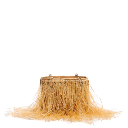 Chanel Ostrich Feather Beaded Evening Bag Gold 1 of 8