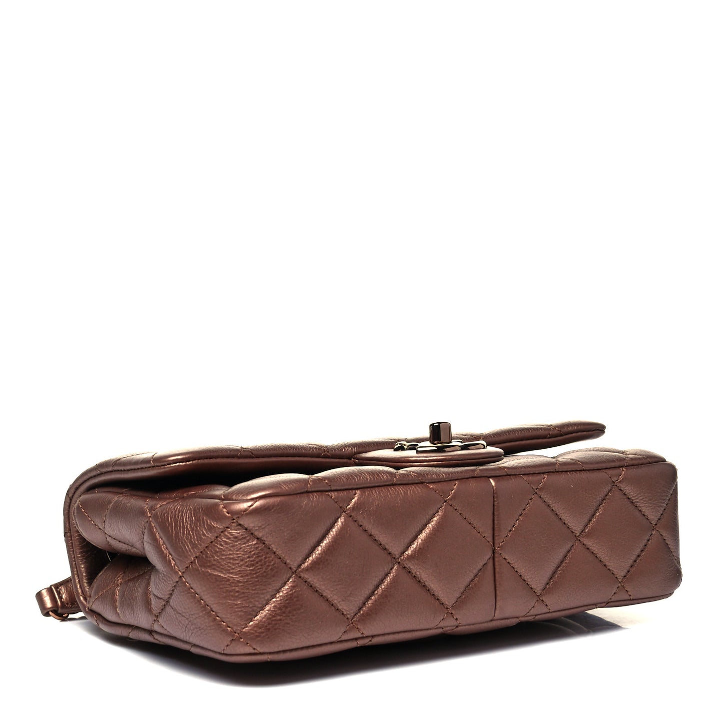 Iridescent Goatskin Quilted Small CC Eyelet Flap Copper
