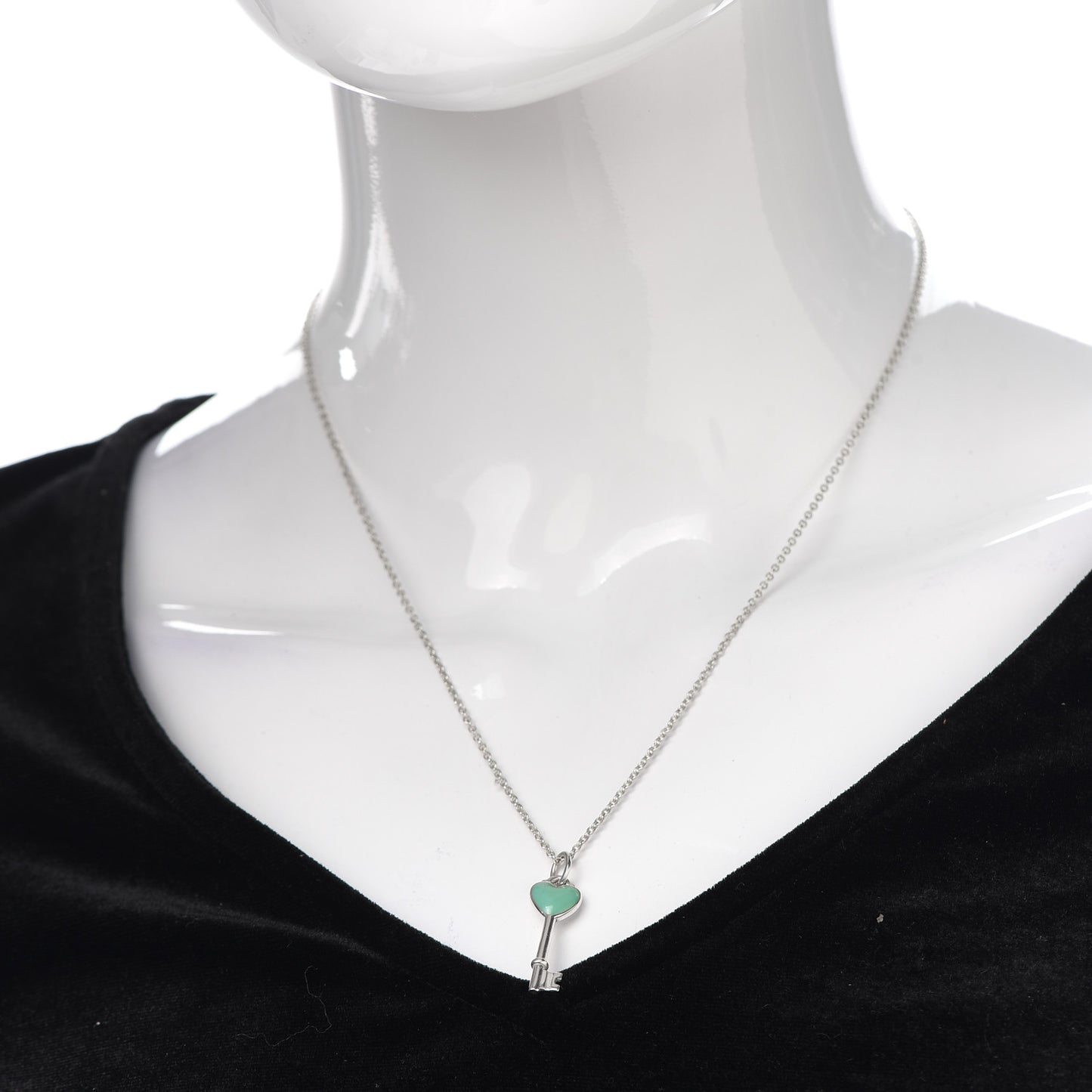 Sterling Silver Enamel Heart Key Pendant Necklace Tiffany Blue