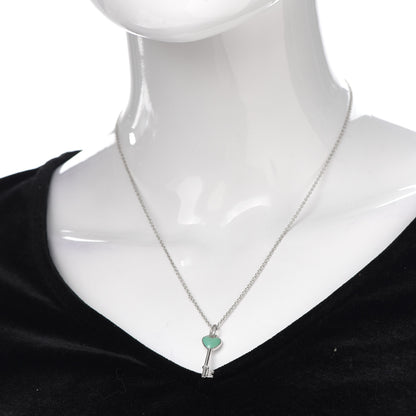 Tiffany Sterling Silver Enamel Heart Key Pendant Necklace Tiffany Blue 2 of 5