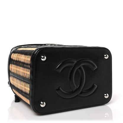 Chanel Glazed Calfskin Raffia Vanity Case Bag Black Beige 5 of 10