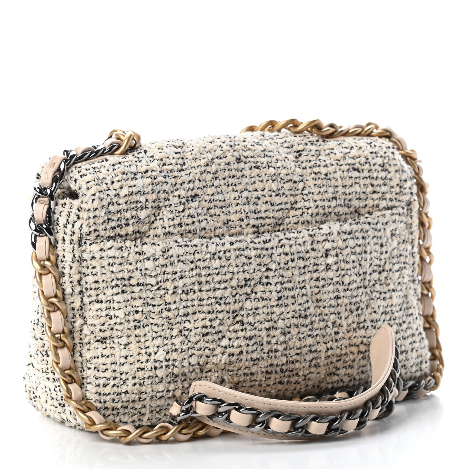 Chanel Tweed Quilted Medium Chanel 19 Flap Ecru Black 3 of 9