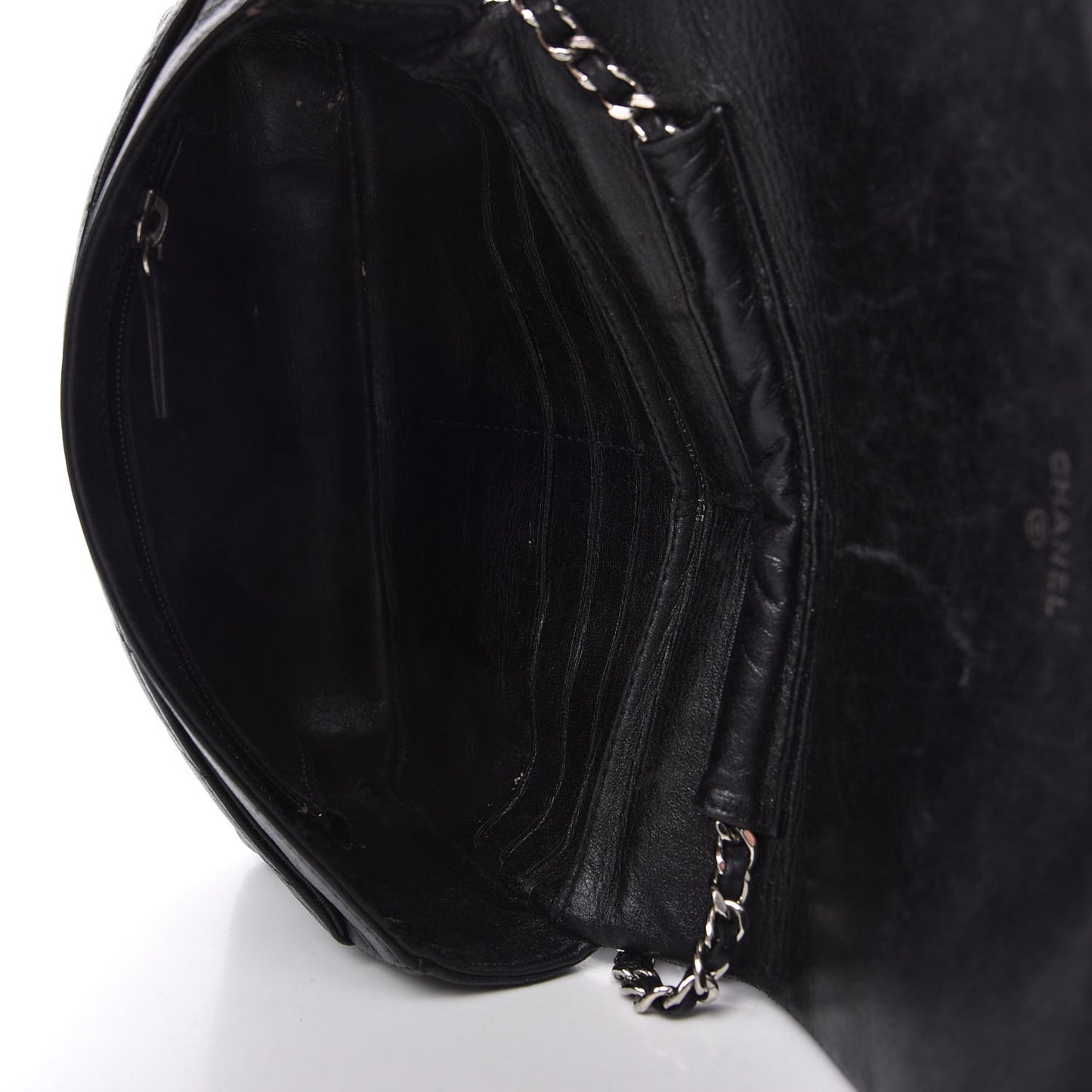 Lambskin Chevron Quilted Wallet On Chain WOC Black