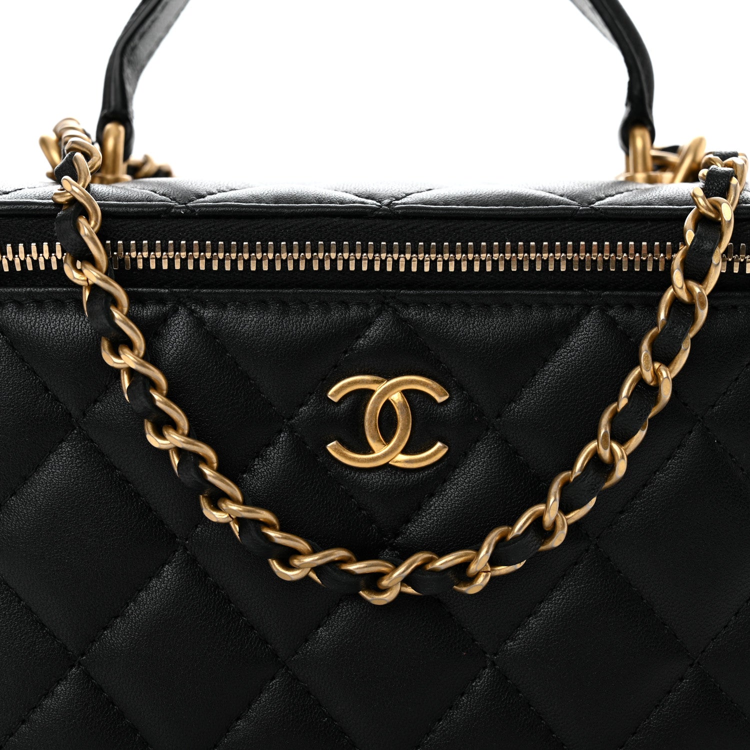 Chanel Lambskin Quilted Metal Small Top Handle Vanity Case With Chain Black 8 of 11