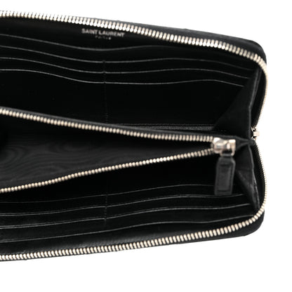 Saint Laurent Calfskin Matelasse Chevron Monogram Zip Around Wallet Black 5 of 7