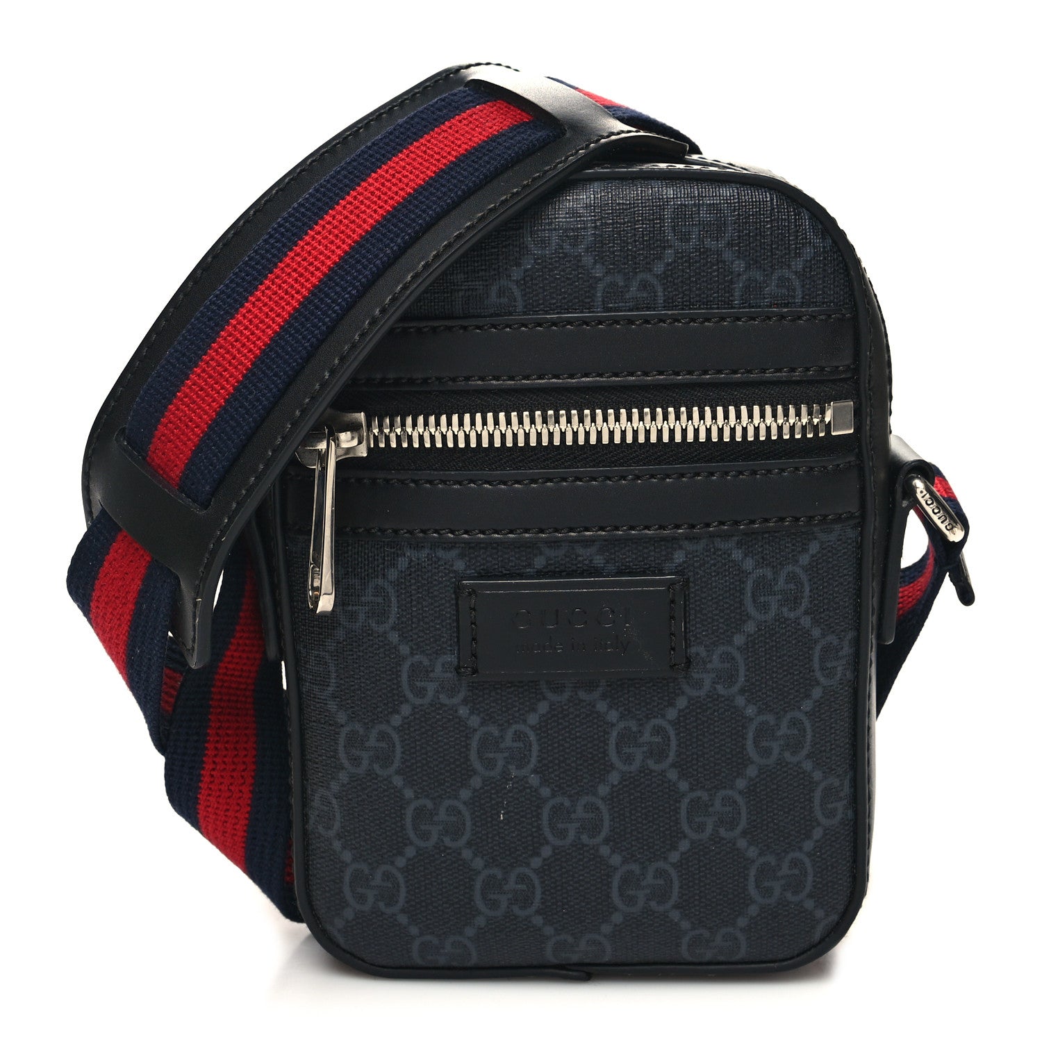Gucci GG Supreme Monogram Appia Calfskin Web Messenger Bag Black 1 of 11