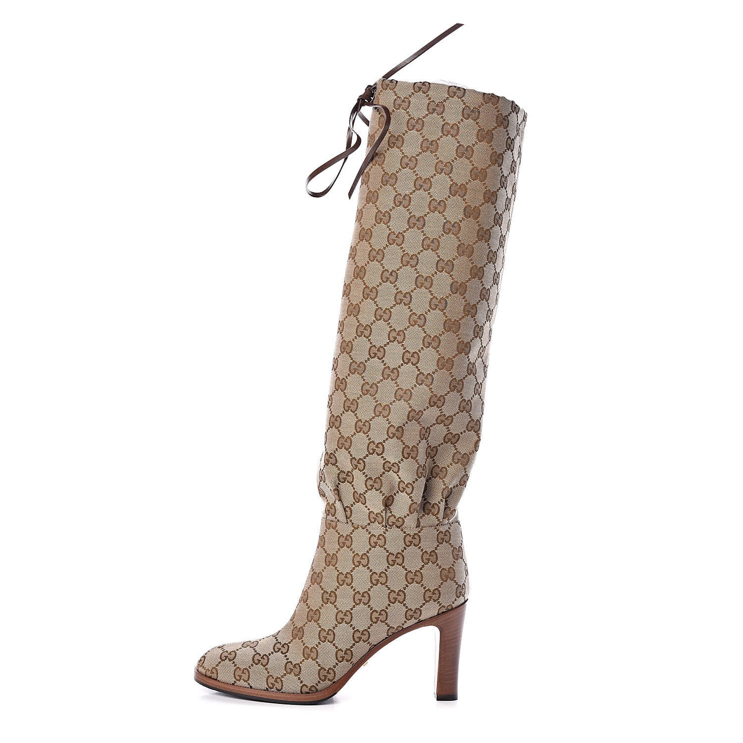 Monogram Malaga Kid Lisa Mid Heel Boots 38 Beige Ebony