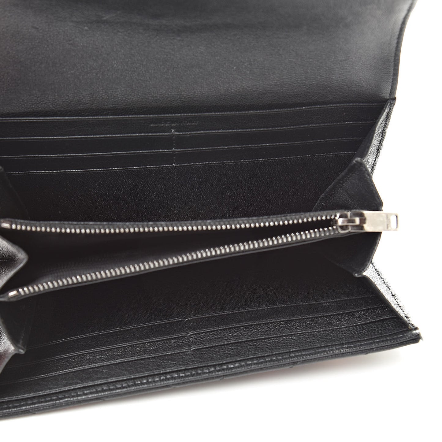Calfskin Matelasse Chevron Heart Patchwork Monogram Wallet Black