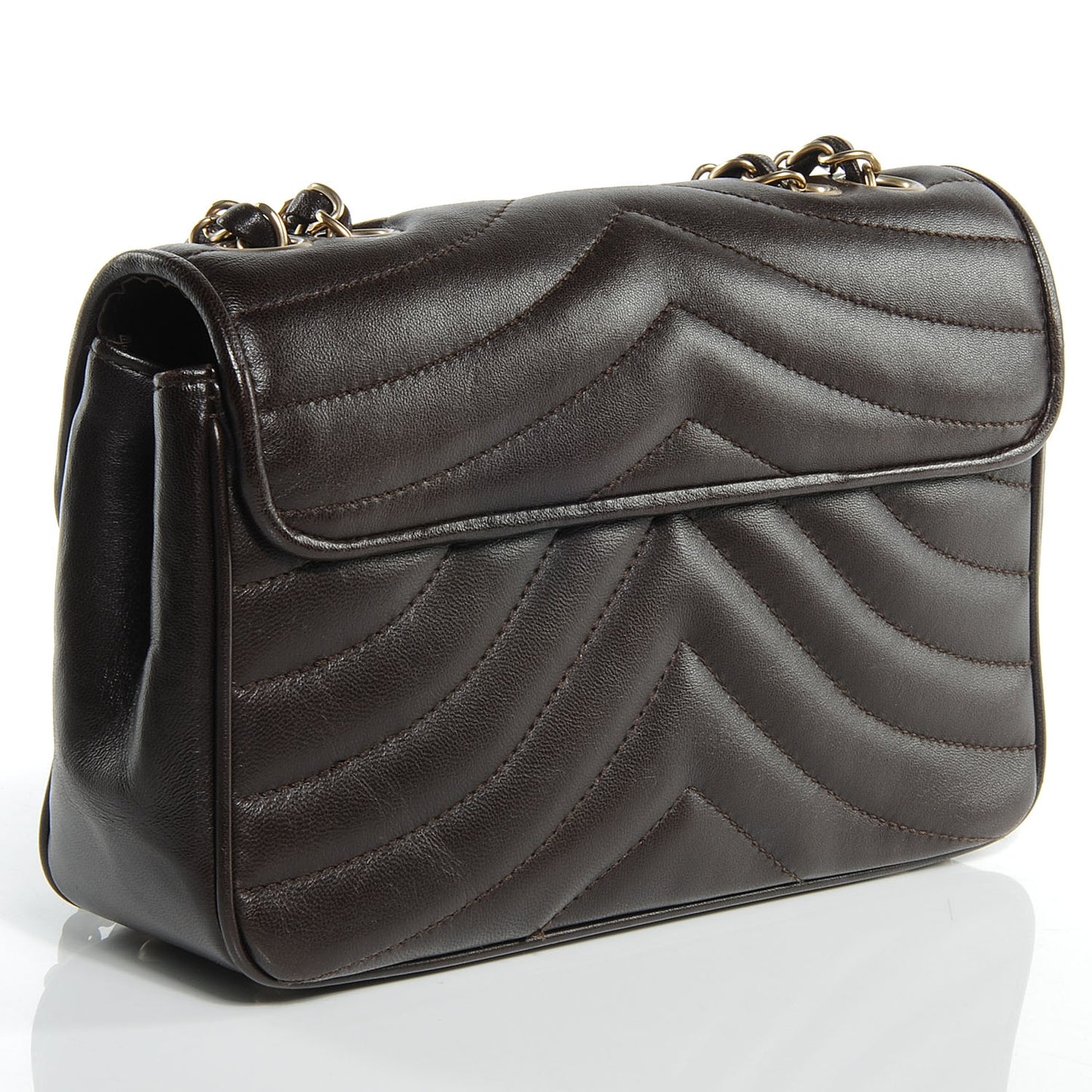 Lambskin Small Chevron Flap Dark Brown