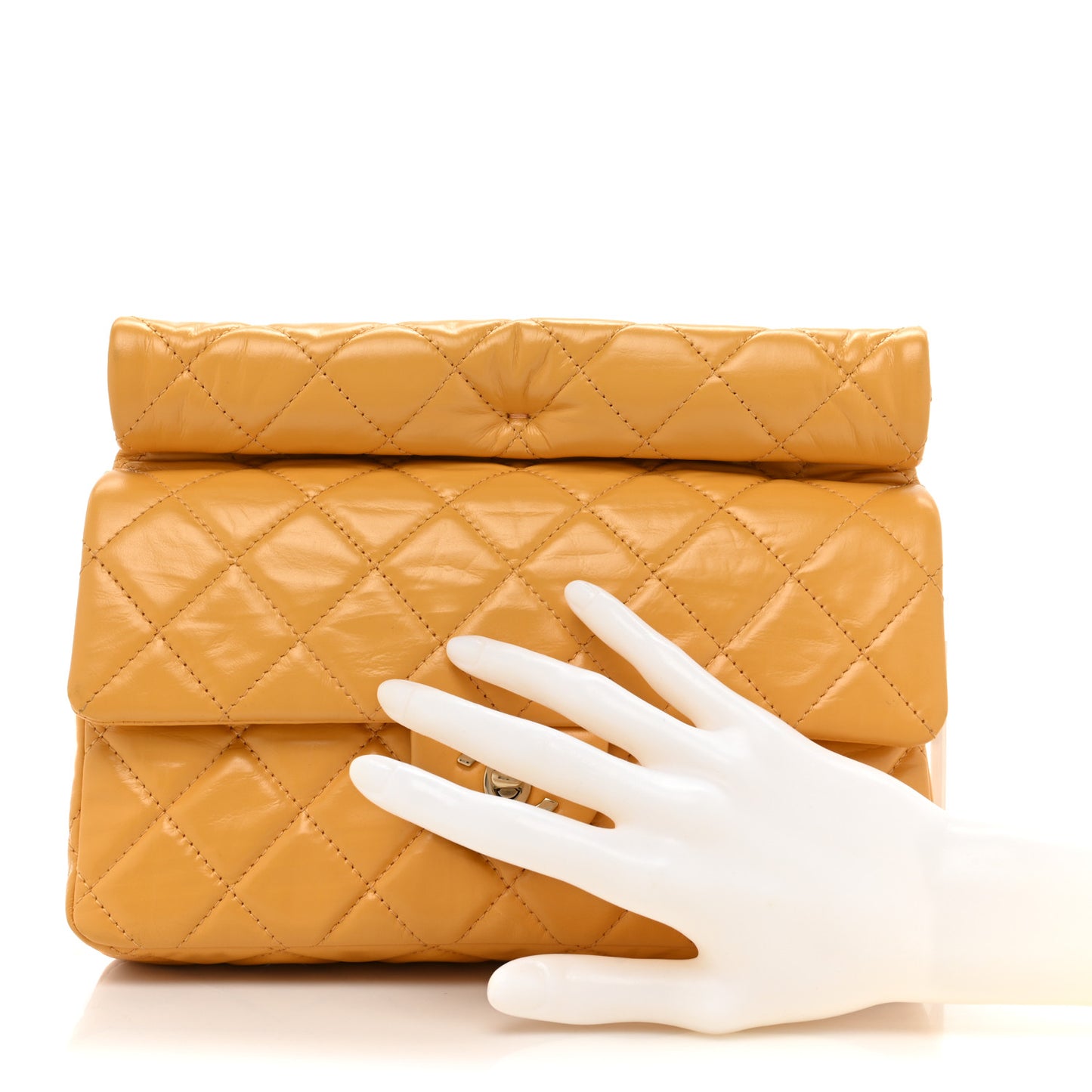 Crumpled Calfskin Quilted Clutch Yellow