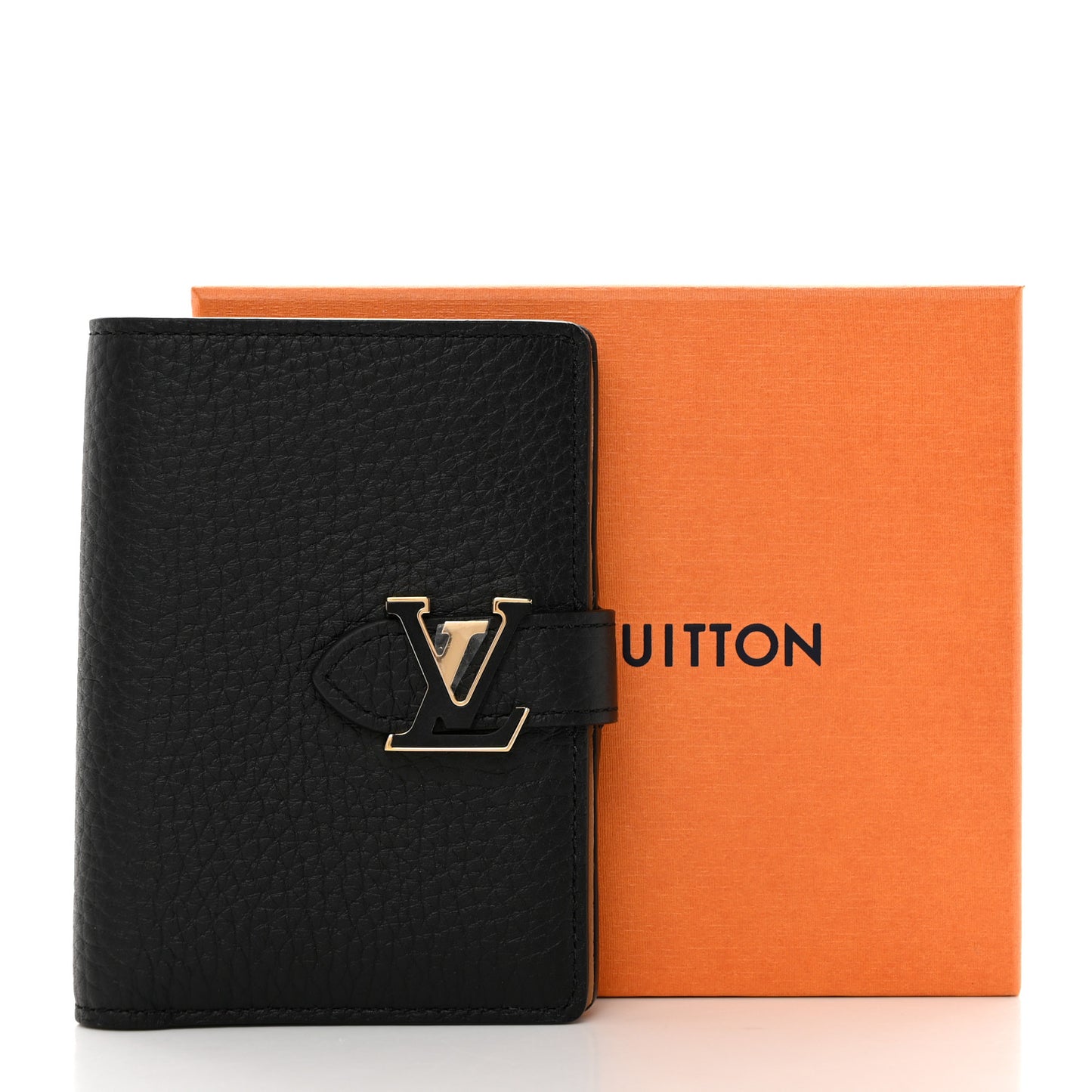 LOUIS VUITTON Taurillon Capucines Vertical Compact Wallet Black