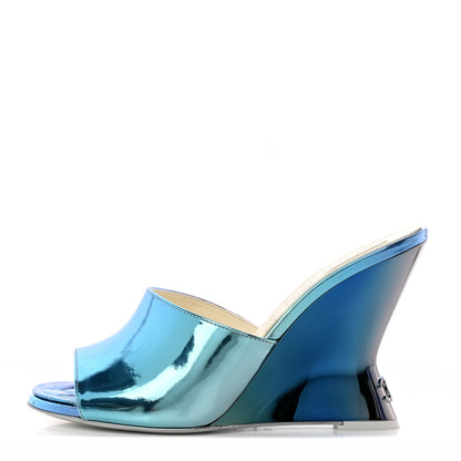 Chanel Laminated Calfskin Wedge Mules 39 Blue Purple 1 of 11