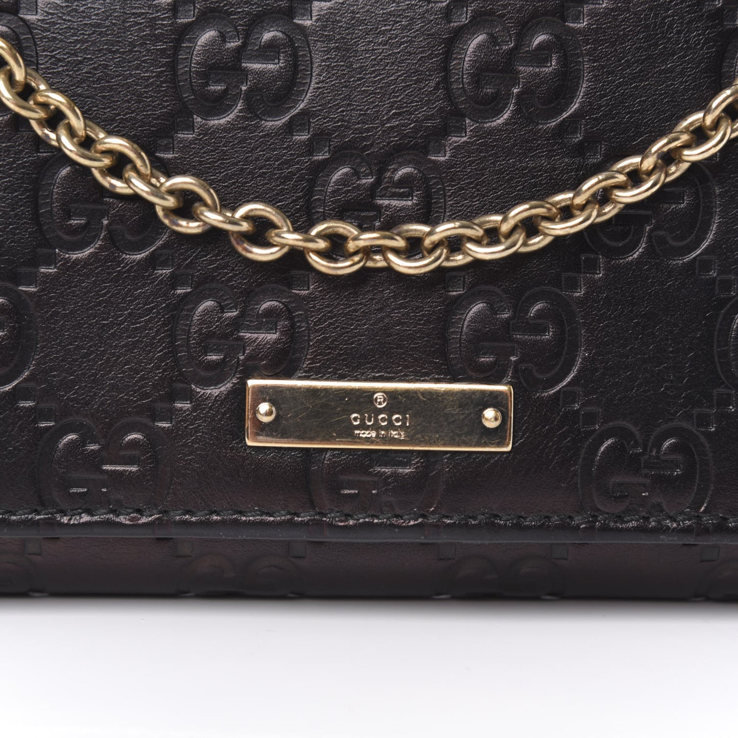 Guccissima Margaux Calfskin Metal Bar Chain Wallet Black