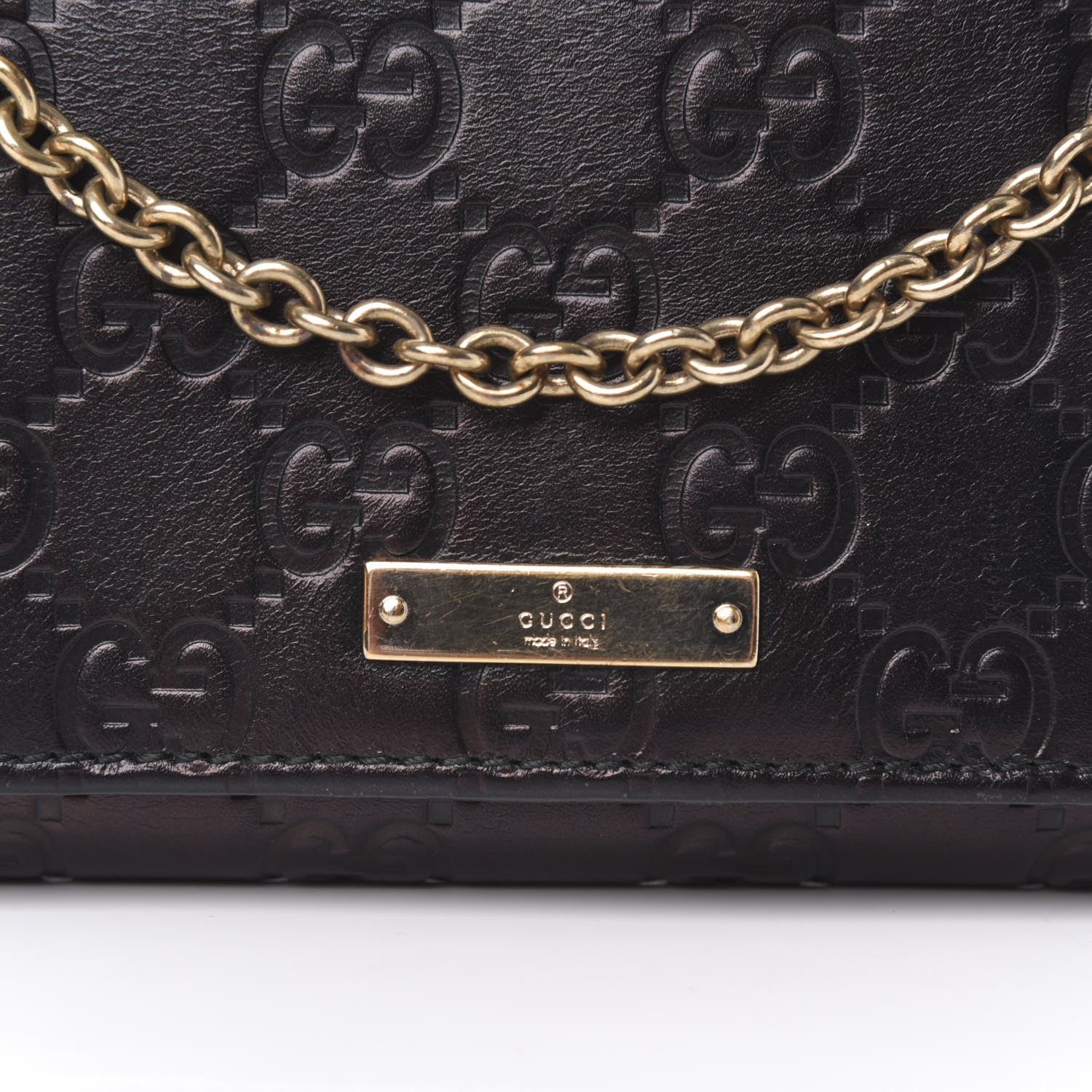 Gucci Guccissima Margaux Calfskin Metal Bar Chain Wallet Black 7 of 8