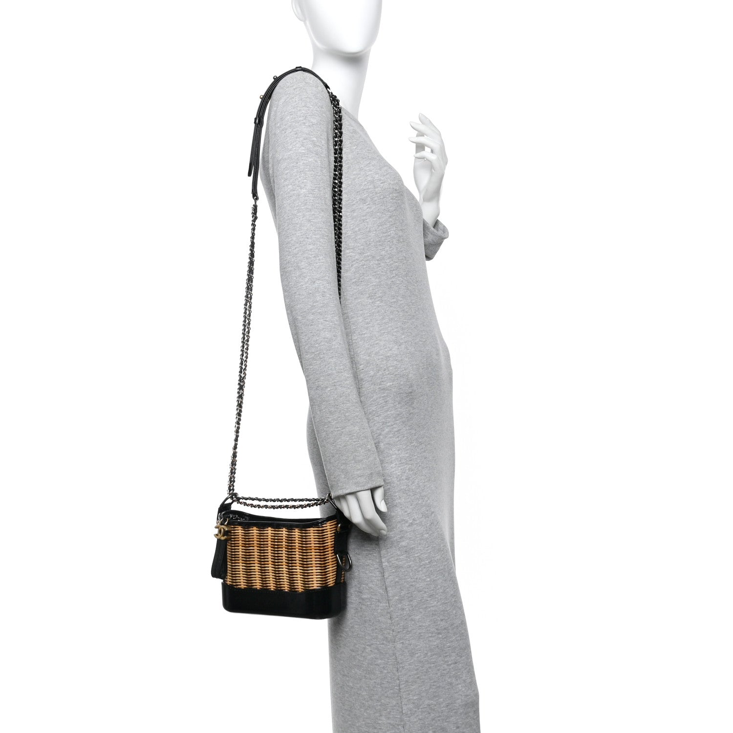 Chanel Rattan Calfskin Small Gabrielle Hobo Beige Black 2 of 10