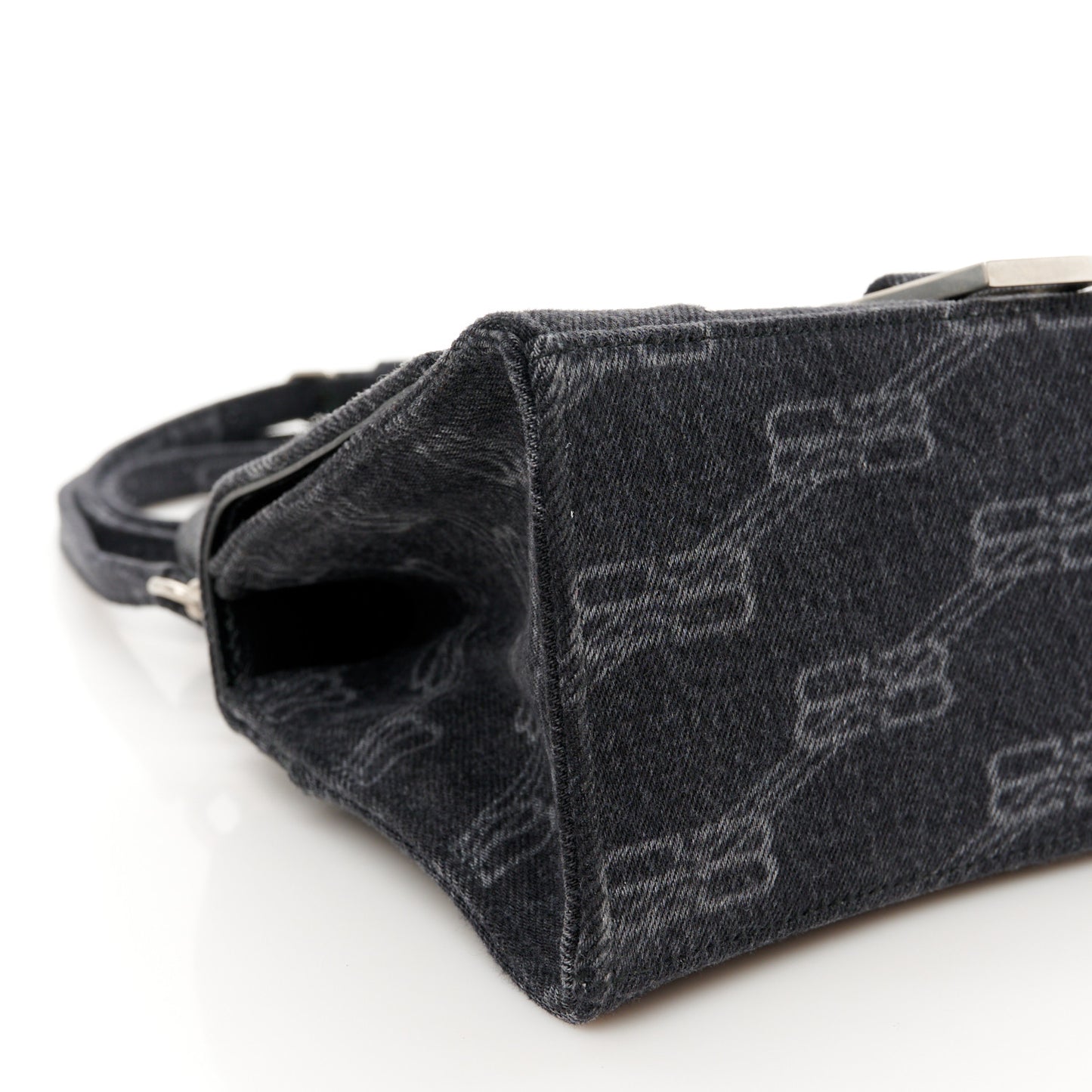 Washed Denim BB Monogram Small Hourglass Top Handle Bag Black