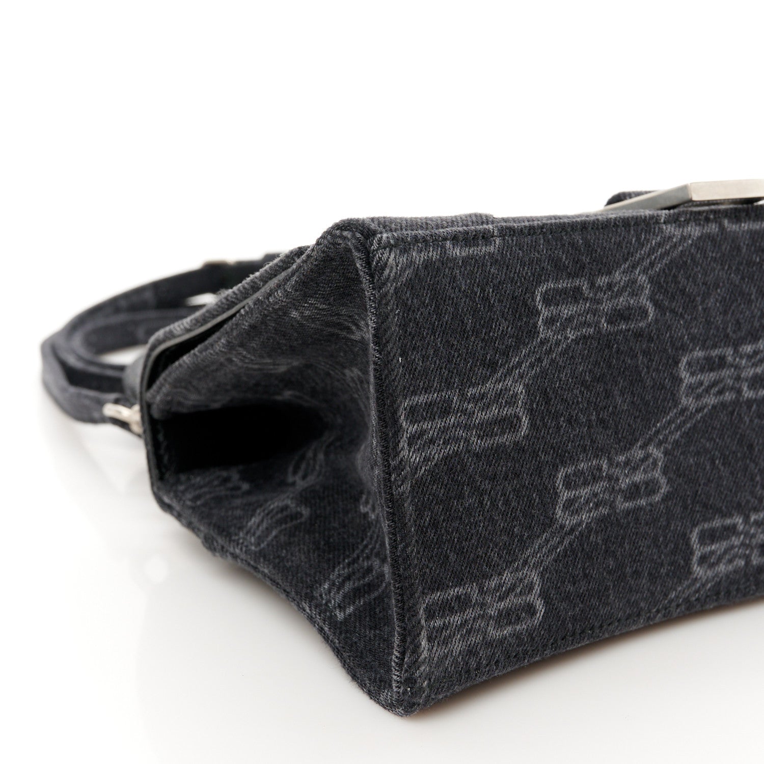 Balenciaga Washed Denim BB Monogram Small Hourglass Top Handle Bag Black 9 of 10