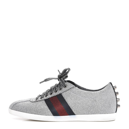 Gucci Glitter Fabric Studded Web Womens Sneakers 36.5 Silver 1 of 9