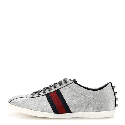 Gucci Glitter Fabric Studded Web Mens Sneakers 10.5 Silver 1 of 9