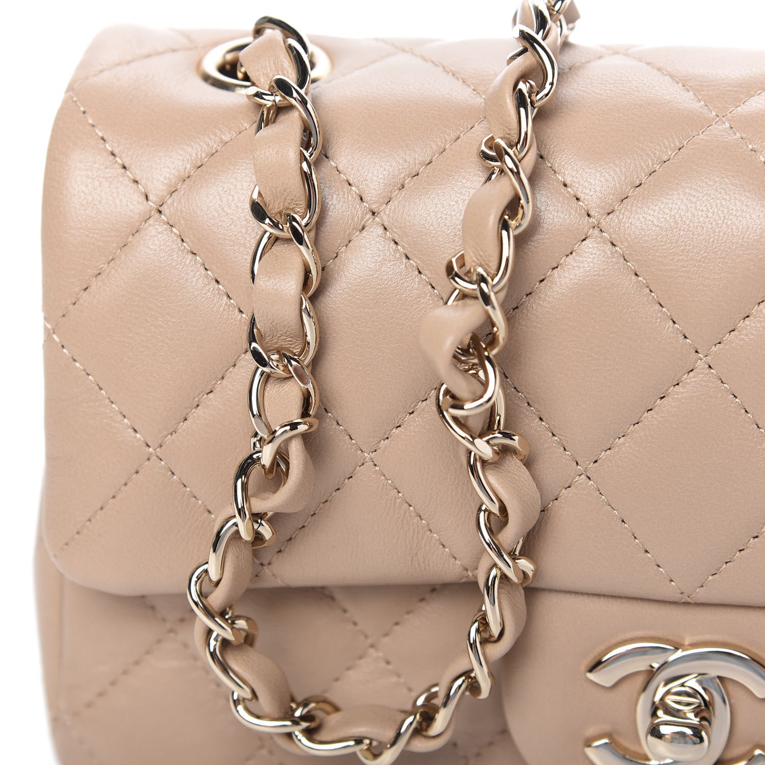 Chanel Lambskin Quilted Mini Rectangular Flap Dark Beige 11 of 12