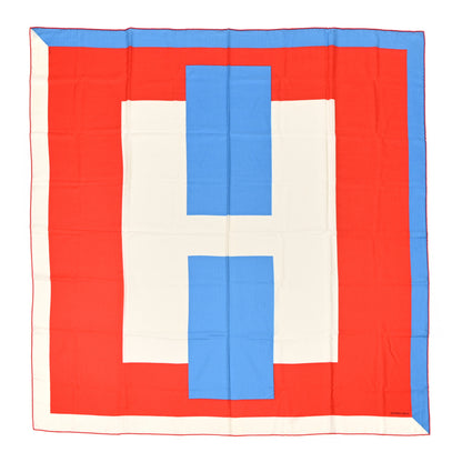 Hermes Cashmere Silk Encadre H Passant Giant Scarf 140 Rouge Bleu White 1 of 4