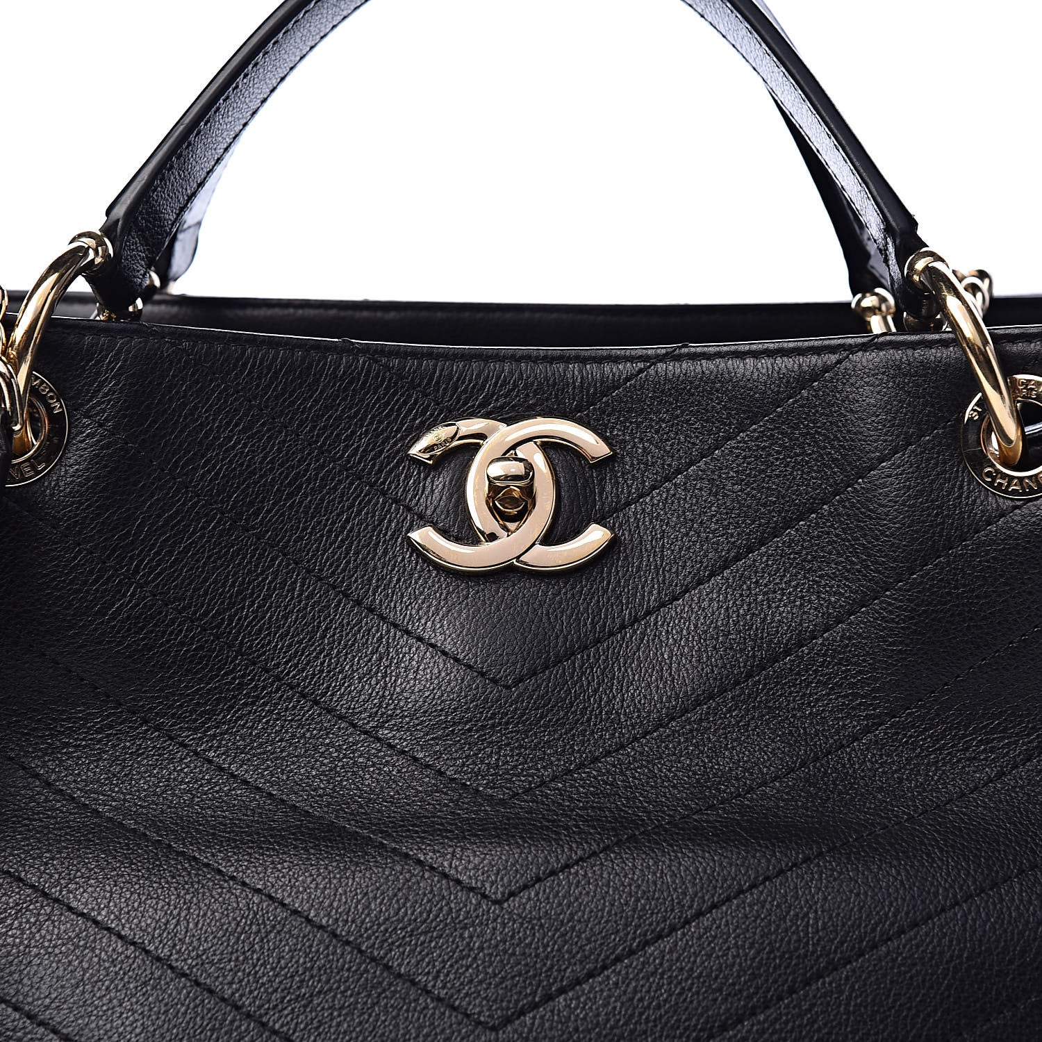 Chanel Calfskin Stitched Large Chevron Chic Shopping Bag Black 21 of 26