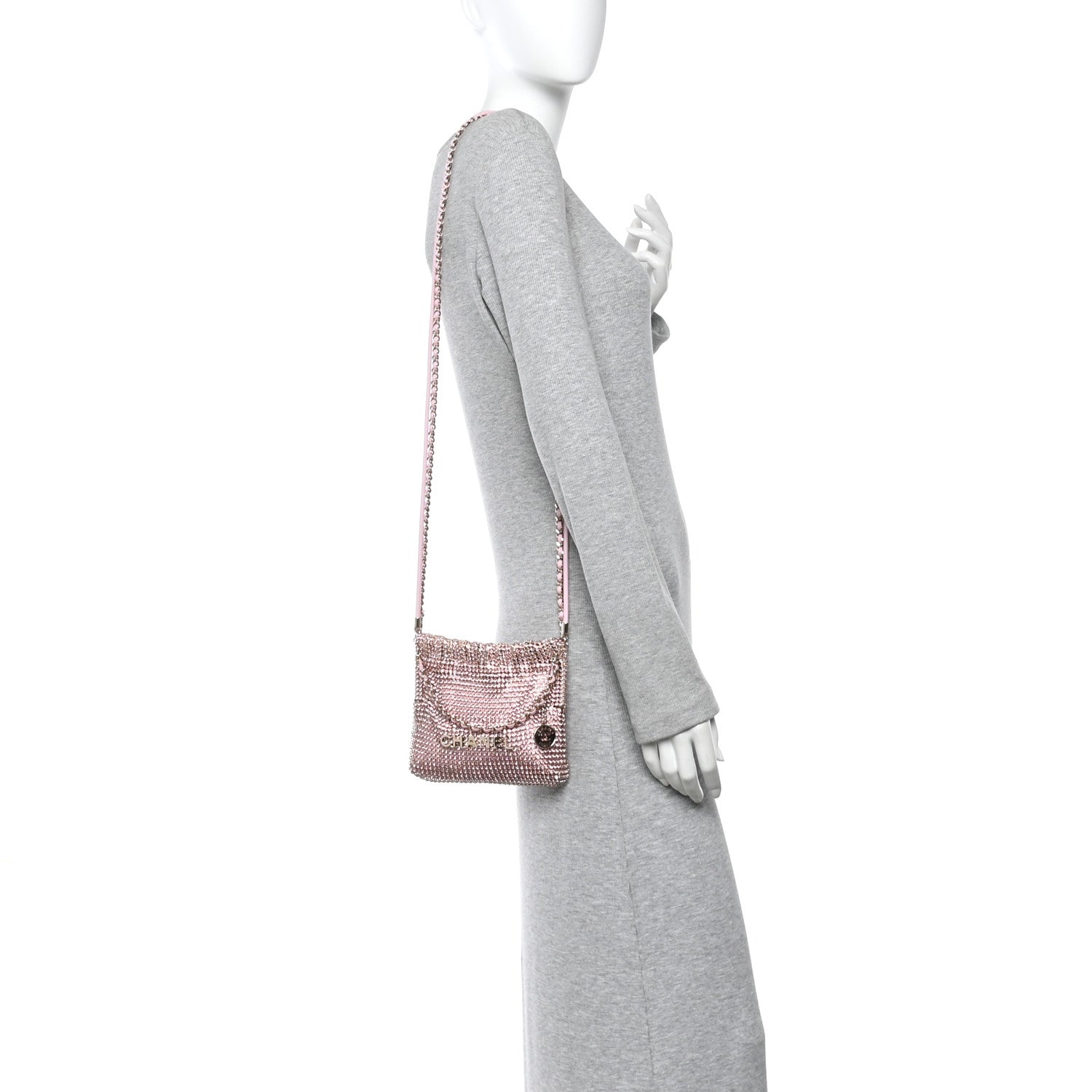Chanel Crystal Embellished Metallic Lambskin Mini Chanel 22 Light
