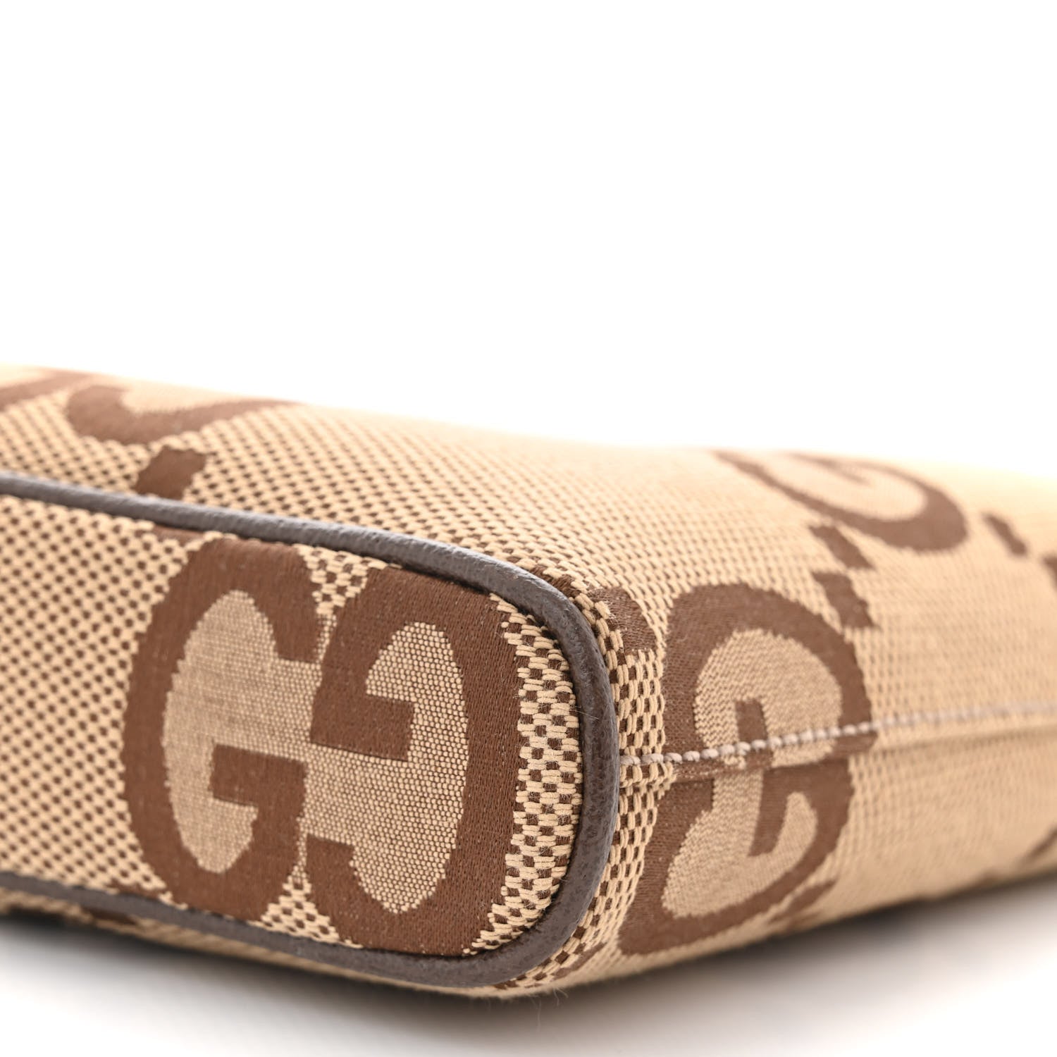 Gucci Monogram Jumbo GG Textured Dollar Calfskin Web Wristlet Messenger Bag Camel Ebony New Acero 10 of 10