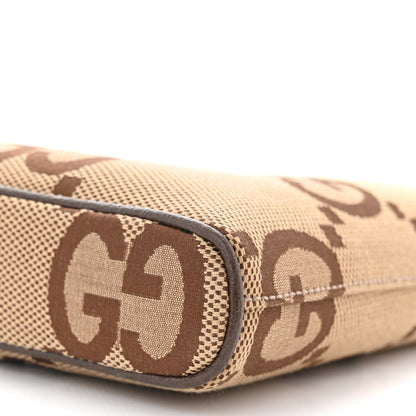 Gucci Monogram Jumbo GG Textured Dollar Calfskin Web Wristlet Messenger Bag Camel Ebony New Acero 10 of 10