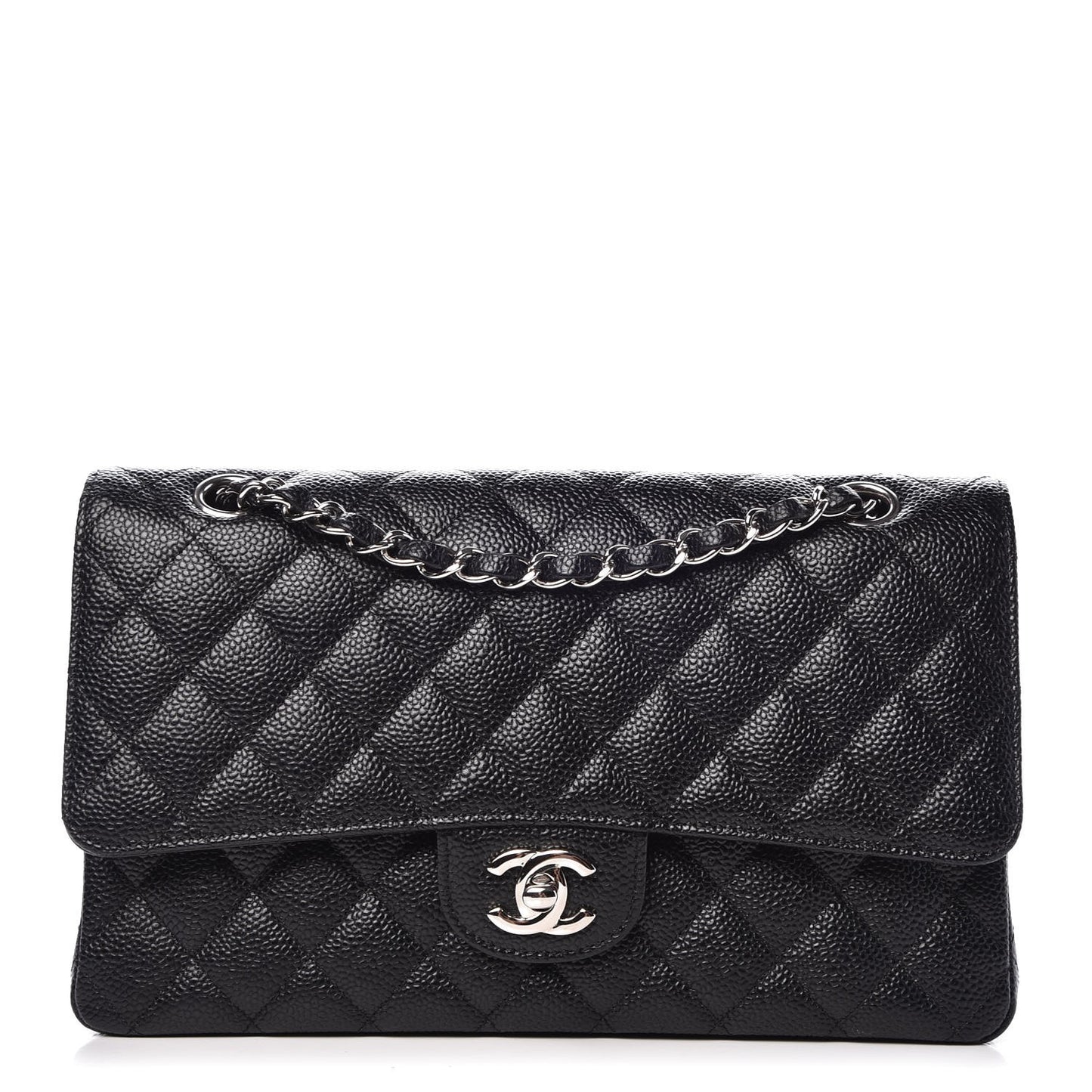 Caviar Quilted Medium Double Flap Black