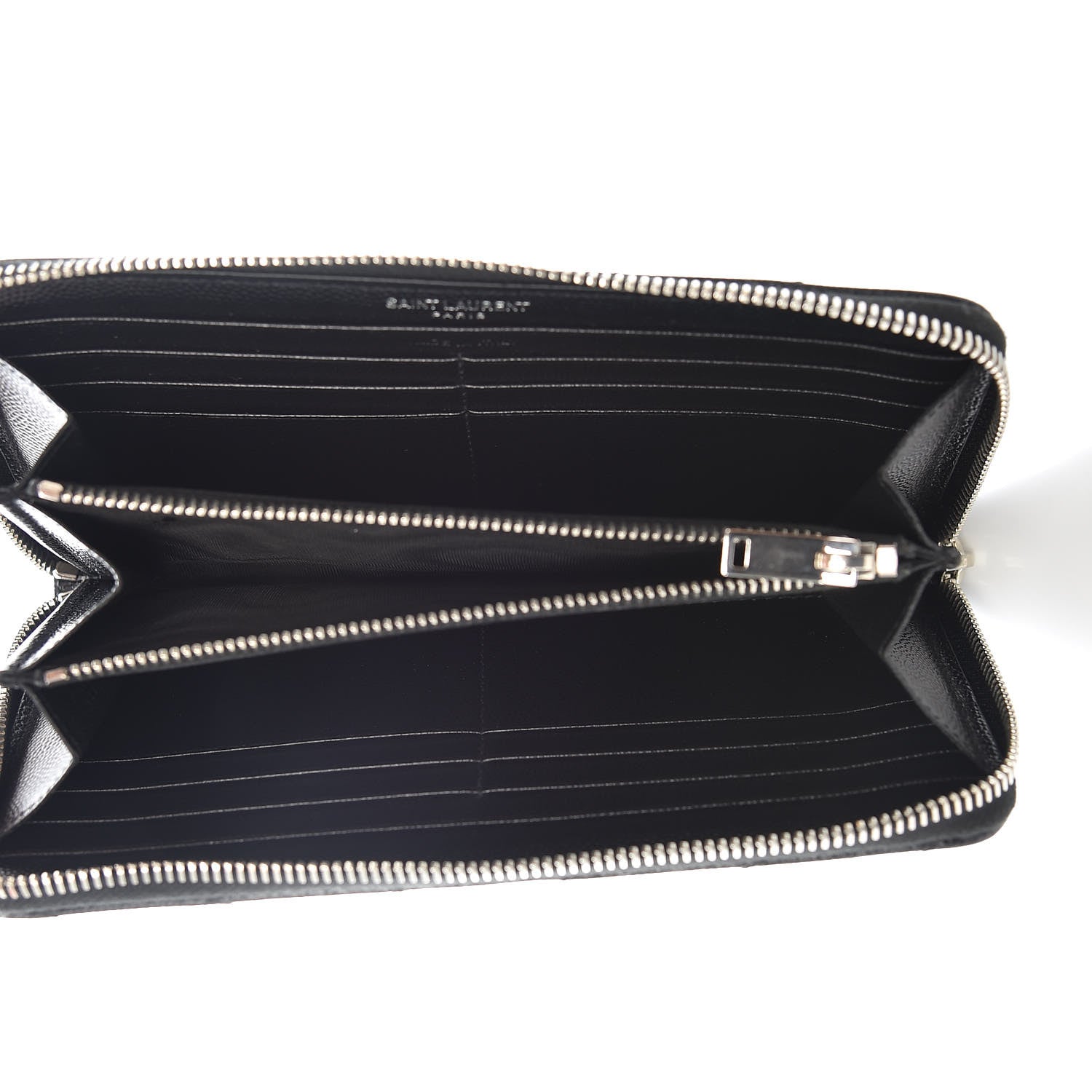 Saint Laurent Grain De Poudre Matelasse Chevron Monogram Zip Around Wallet Black 5 of 10
