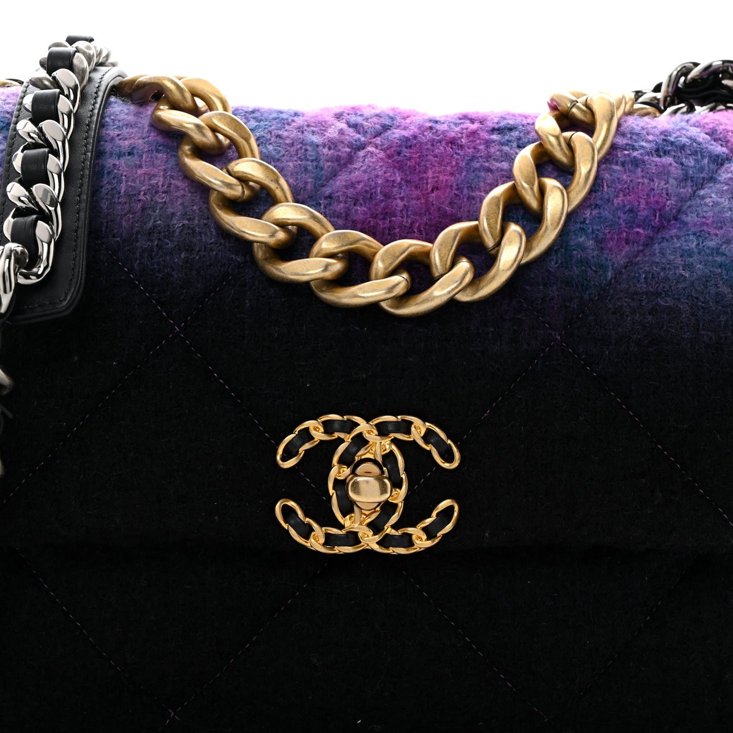 Wool Tweed Quilted Large Chanel 19 Flap Purple Black Blue