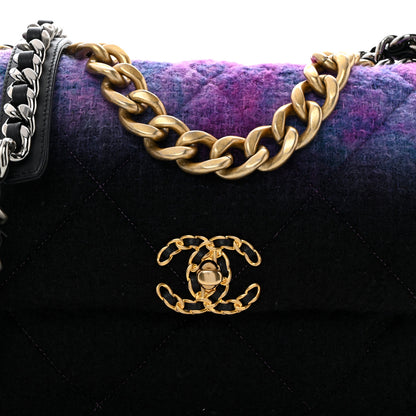 Chanel Wool Tweed Quilted Large Chanel 19 Flap Purple Black Blue 8 of 10