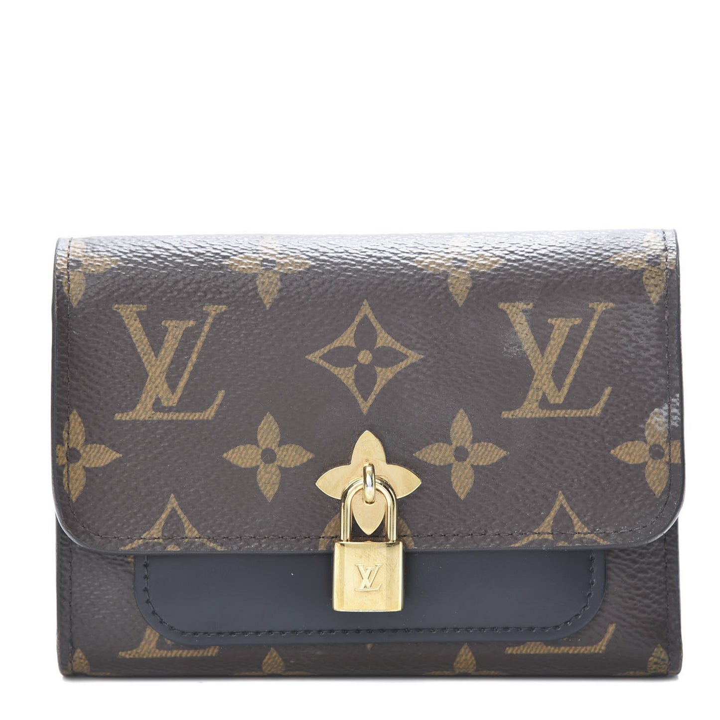 Monogram Flower Lock Compact Wallet Black
