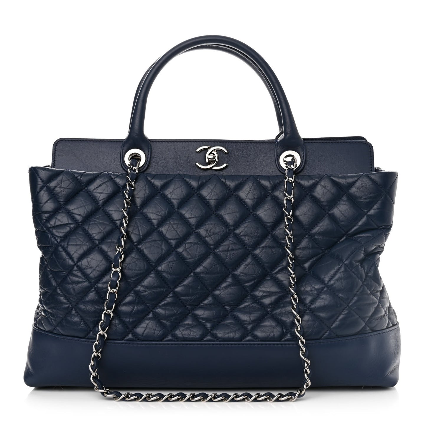 Aged Calfskin Quilted Be CC Tote Blue