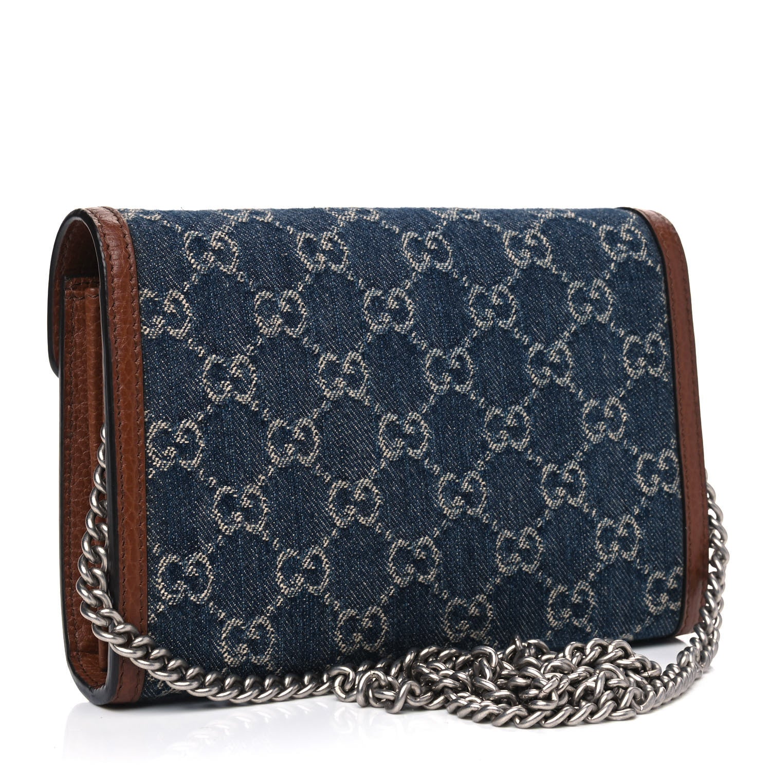 Gucci New Denim GG Monogram Dollar Calfskin Enamel Mini Dionysus Chain Wallet Blue Tea Cuir Epilog Electric Blue 2 of 5