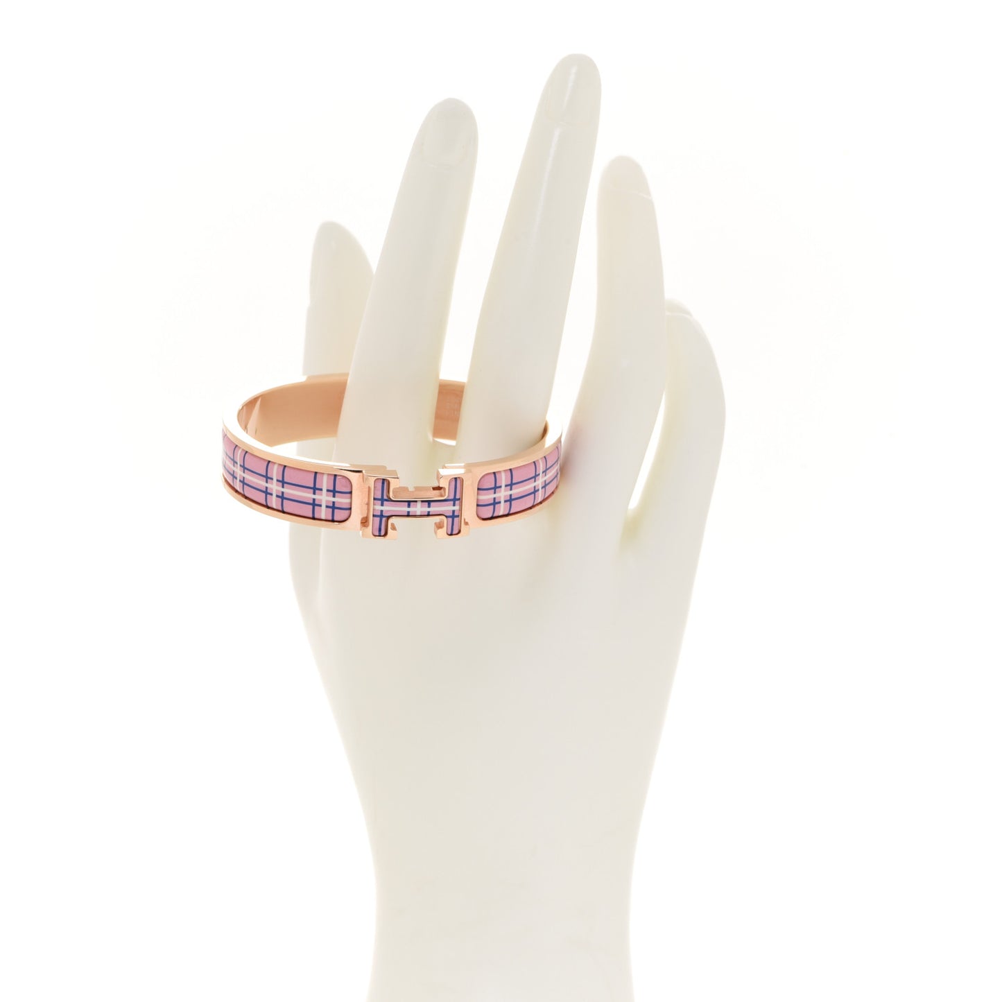 Enamel Printed Narrow Tartan Clic H Bracelet PM Pink Delirium