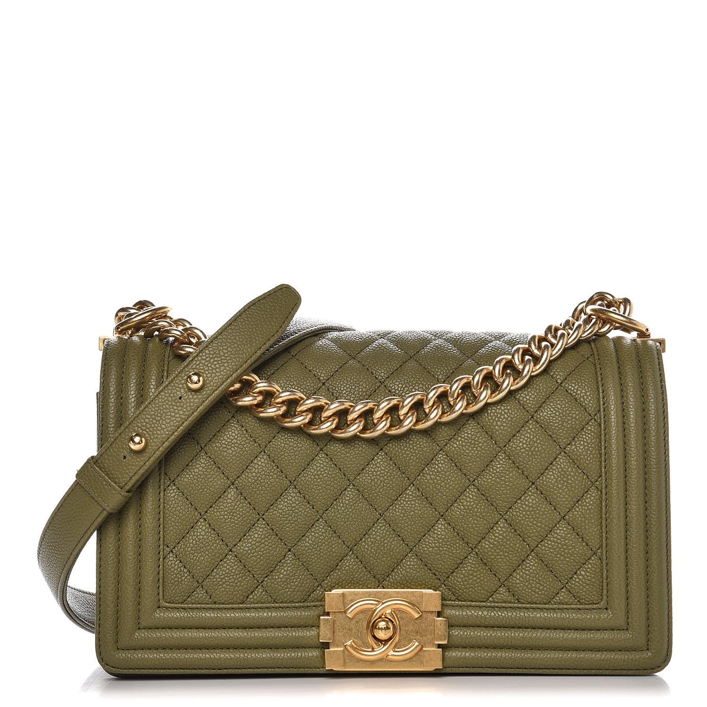 Caviar Quilted Medium Boy Flap Green