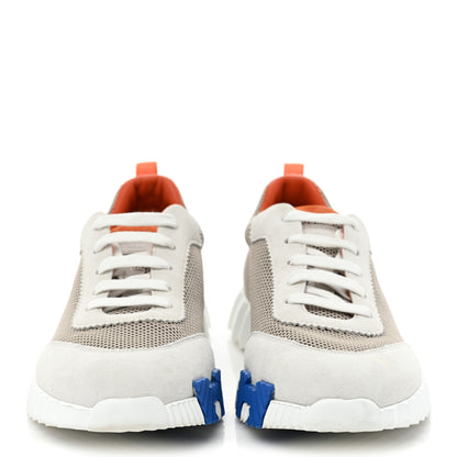 Hermes Air Mesh Suede Goatskin Mens Bouncing Sneakers 42 Multicolor Beige 2 of 11
