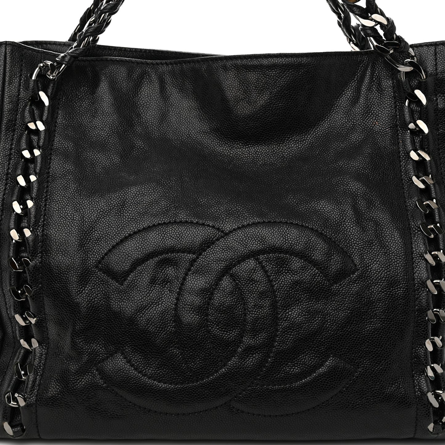 Glazed Calfskin Modern Chain Tote Black