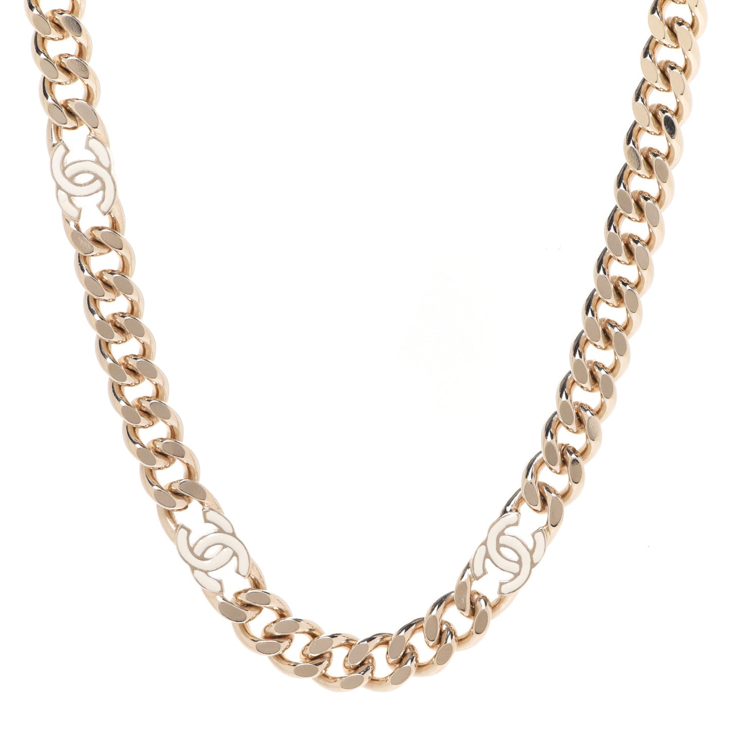 Metal Enamel Chain CC Choker Gold White