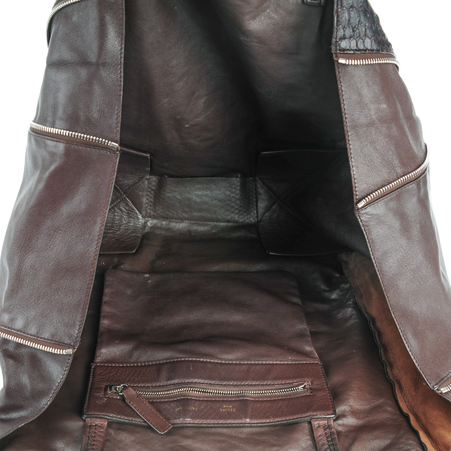 Python Lambskin Horizontal Zipper Gusset Cabas