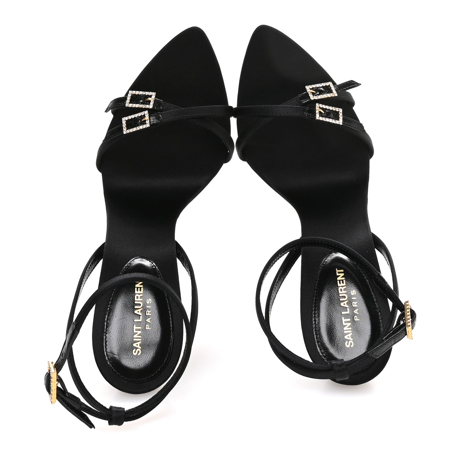 Calfskin Satin Crystal Gippy 110 Sandals 36.5 Black