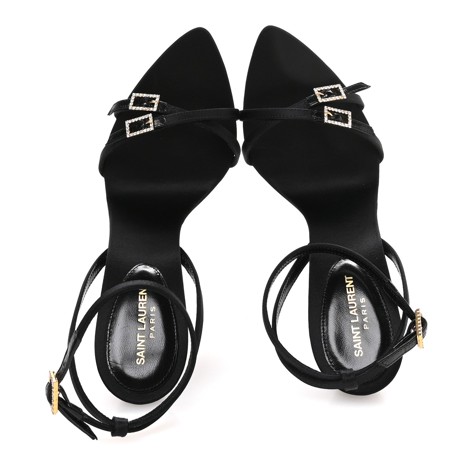 Saint Laurent Calfskin Satin Crystal Gippy 110 Sandals 36.5 Black 2 of 8